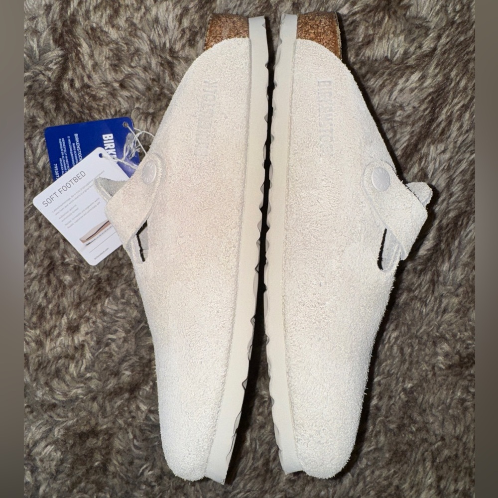 Birkenstock Boston Mules Antique White Suede Leather Slides - Picture 4 of 8